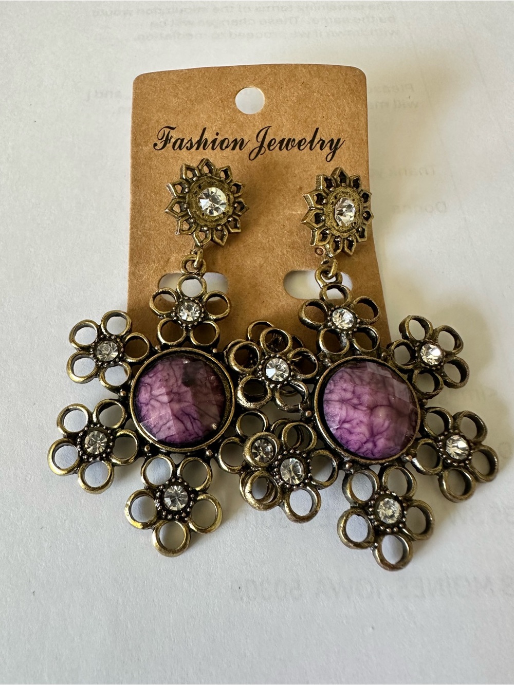 Fashion Jewelry Purple Stone Floral Drop Earrings new
